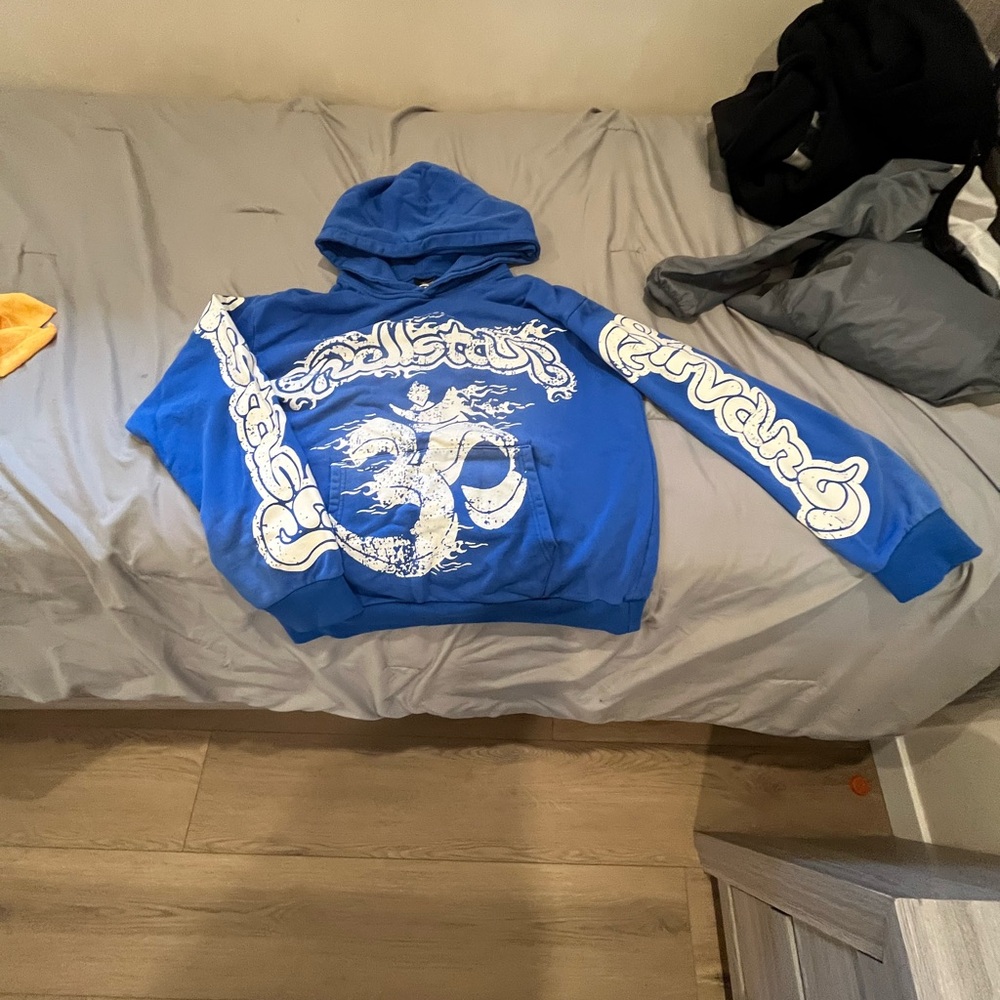 Men's Blue Graphic Zip-Up Sweater